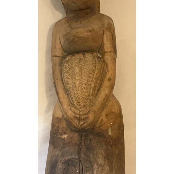 Vintage Hand Carved African women wooden Candle holder - Picture 8 of 15